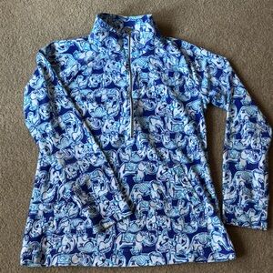 Lilly Pulitzer Blue, Navy & Teal Elephant Print Pullover